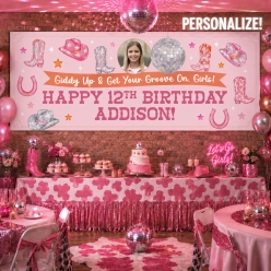 Cowgirl Disco PHOTO PERSONALIZED Vinyl Keepsake Banner